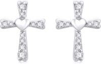 wholesale 14K White Gold  Cubic Zirconia Heart Cross Stud Earrings for Women Religious Ideas-White Gold