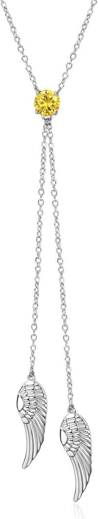 wholesale Sterling Silver Zirconia Angel Wing Necklace with Birthstone for Women-November