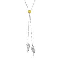 wholesale 925 Sterling Silver Blue Opal Angel Wings Pendant Necklace-November
