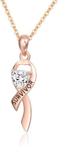 wholesale 925 Sterling Silver Heart-Shaped Survivor Ribbon Pendant Necklace - Breast Cancer Awareness Jewelry-Pink Ribbon