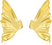 wholesale 925 Sterling Silver Angel Wing Stud Earrings Gold Plated 3D Wings Jewelry for Women Girls Gift Idea-Gold
