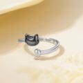 wholesale 925 Sterling Silver Sunflower Cat Semicolon Adjustable Open Ring-0-3
