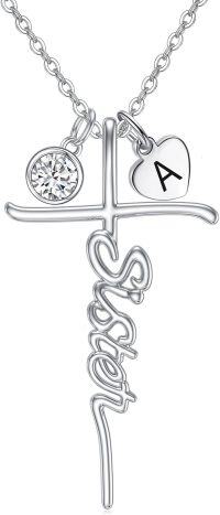 wholesale 925 Sterling Silver Birthstone Cross Sister Initial Pendant Necklace-14-Customized Initials & Birthstones-02-February