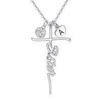 wholesale 925 Sterling Silver Birthstone Cross Sister Initial Pendant Necklace-14-Customized Initials & Birthstones-02-February