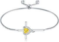wholesale TOUPOP Citrine Cross Bracelet For Women Sterling Silver Birthstone Cross Bracelet Heart Cross November Birthstone Jewelry Birthday Anniversary Christmas Gifts For Her Wife Girlfriend Mom -undefined