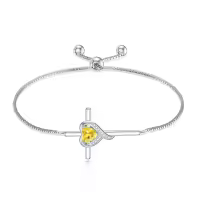TOUPOP Sterling Silver Citrine Cross Bracelet November Birthstone Jewelry-undefined