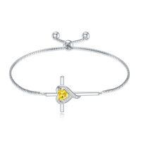 TOUPOP Sterling Silver Citrine Cross Bracelet November Birthstone Jewelry-undefined