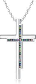 wholesale 925 Sterling Silver Cross Pendant with Shell Inlay Necklaces for Women's Gifts-0-0