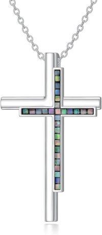 wholesale 925 Sterling Silver Cross Pendant with Shell Inlay Necklaces for Women's Gifts-Abalone Shell