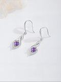 wholesale Silver Amethyst Infinity Birthstone Dangle Earrings - 22x9mm February Gemstone Drop Jewelry for Women-0-4