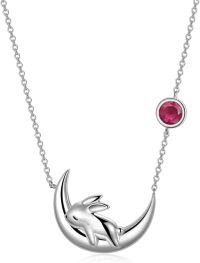 wholesale Metal 925 Sterling Silver Simulated Moonstone Cute Bunny on Moon Necklace for Women Girls Birthday Gift-July