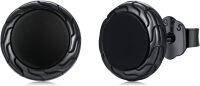 wholesale 925 Sterling Silver Round Black Onyx Stud Earrings - Hypoallergenic Punk Gothic Jewelry for Women and Men-Black Onyx1
