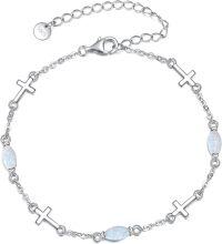 wholesale 925 Sterling Silver Cross/Heart/Infinity/Star of David Bracelet for Women with Opal/Malachite/Moonstone Gift Jewelry-white opal