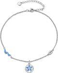 wholesale 925 Sterling Silver Blue Opal Sand Dollar Charm Anklet for Women Girls Beach  6-8 Adjustable Chain Length-0-0