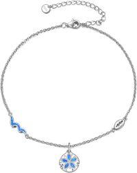 wholesale 925 Sterling Silver Blue Opal Sand Dollar Charm Anklet for Women Girls Beach  6-8 Adjustable Chain Length-Sand Dollar