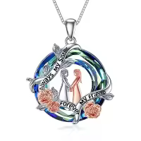 TOUPOP Sterling Silver Crystal Sister Rose Flower Sisters Necklace-color_name:B-2 Sister-Blue Crystal-Letter