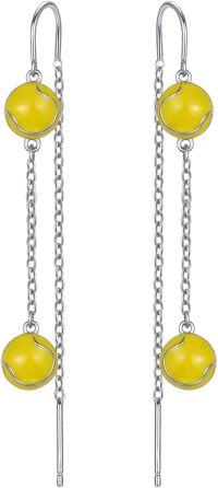 wholesale Sterling Silver Stone Sport Earrings Soccer Football Baseball Tennis Volleyball Jewelry Gift-Tennis