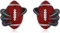 wholesale 925 Sterling Silver Football Design Stud Earrings with Black Claws and Red Enamel Sporty Gift Idea-0-0