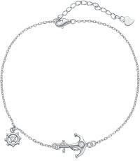 wholesale 925 Sterling Silver Anchor & Helm Charm Anklet for Women Teen Girls Ocean Beach -Anchor anklets 9+1.5 inch