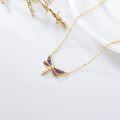 wholesale 14K Gold Purple Enamel Dragonfly Pendant Necklace with Cubic Zirconia - Gifts for Her-0-3