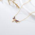 wholesale 14k Yellow Gold Dragonfly Pendant Necklace With Purple Enamel And Lab Diamond-0-3