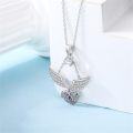 wholesale 925 Sterling Silver Purple Crystal Heart & Wing Flower Pendant Necklace for Women-0-3