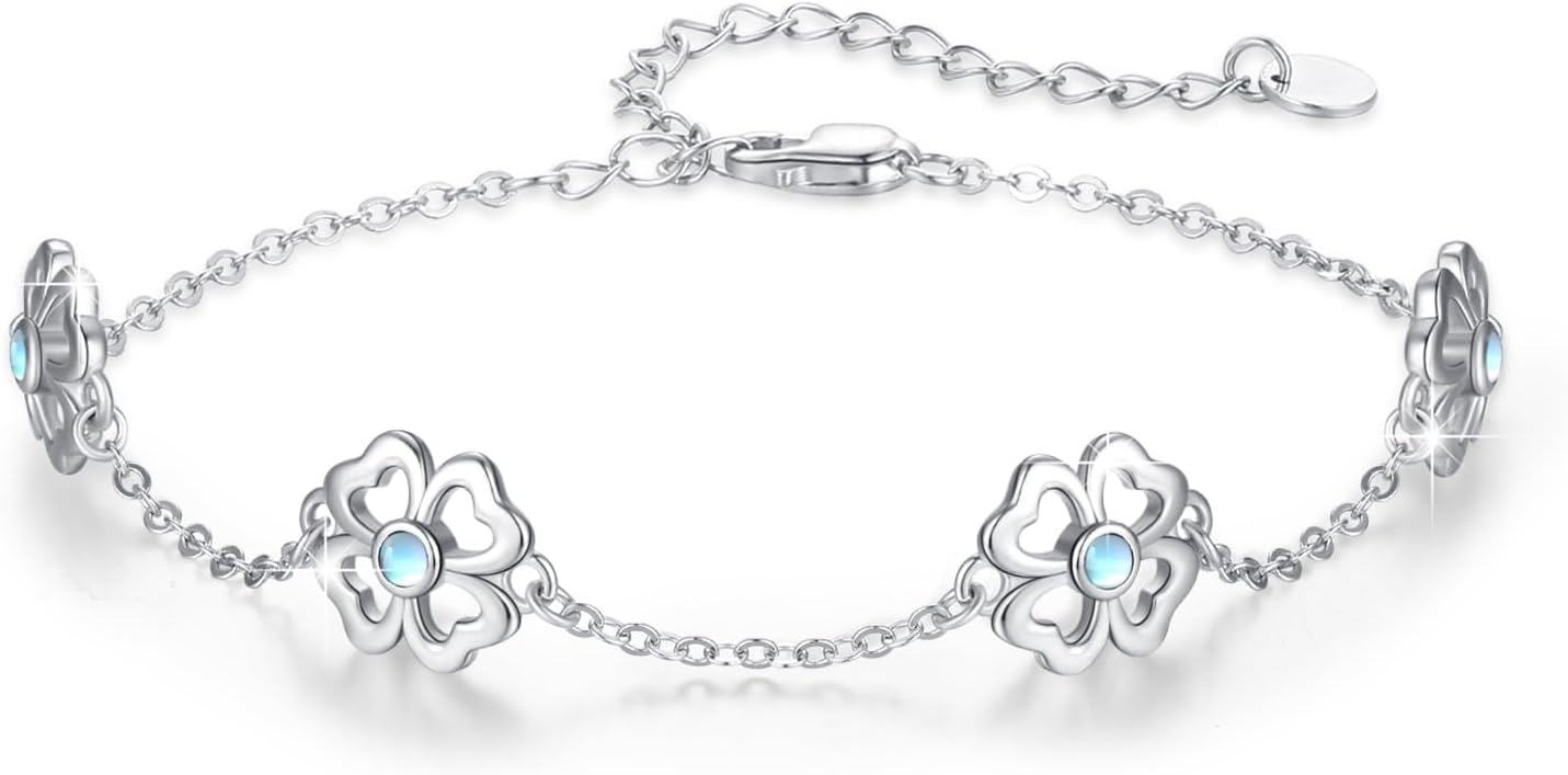 wholesale 925 Sterling Silver Moonstone Flower Charm Bracelet for Women-0-0