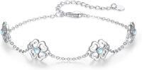 wholesale 925 Sterling Silver Moonstone Flower Charm Bracelet for Women-C-Moonstone Four-Leaf Clover