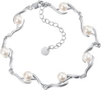 wholesale 925 Sterling Silver Pearl Bracelet for Women - Adjustable Birthday s for Her-White