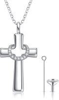 wholesale 925 Sterling Silver Cross Urn Necklace with Crystal Accents - Memorial Keepsake Jewelry for Ashes Cremation-0-0