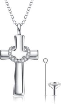 wholesale 925 Sterling Silver Cross Urn Necklace with Crystal Accents - Memorial Keepsake Jewelry for Ashes Cremation-Urn 1