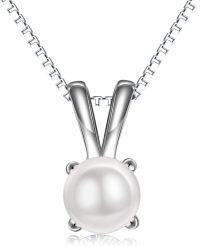 wholesale Sterling Silver Cubic Zirconia Solitaire Pendant Necklace for Women-Pearl