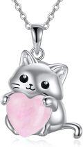 wholesale 925 Sterling Silver Heart-Shaped Blue Stone Cat Pendant Necklace for Women-0-9