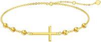 wholesale 14K Gold Sideways Cross Beaded Chain Bracelet for Women Religious s-Gold-style 1