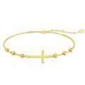 wholesale 14k Gold Cross Charm Bracelet With Beaded Links-0-0