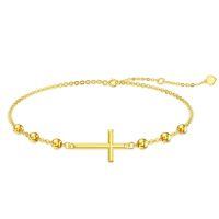 wholesale 14k Gold Cross Charm Bracelet With Beaded Links-Gold-style 1