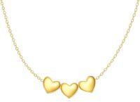 wholesale 14K Gold 3 Hearts Dainty Necklace with Solid Gold Pendants - Elegant s for Women-gold heart necklace
