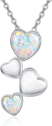 wholesale 925 Sterling Silver Opal Triple Hearts Pendant Necklace for Women Romantic -White Opal