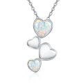 wholesale 925 Sterling Silver Opal Triple Hearts Pendant Necklace for Women Romantic -0-0