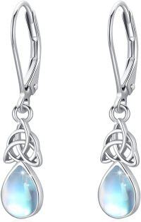 wholesale 925 Sterling Silver Teardrop Moonstone & Turquoise CZ Drop Earrings for Women-Moonstone