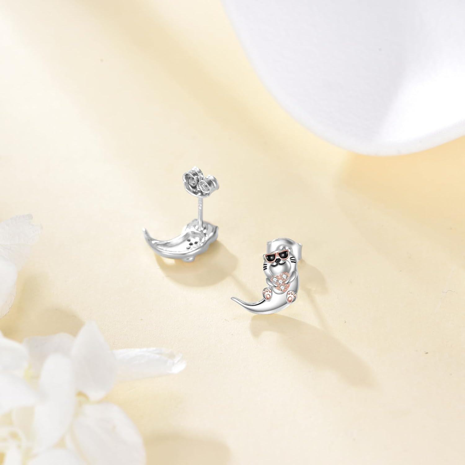 wholesale 925 Sterling Silver Cat Stud Earrings for Women s-0-1