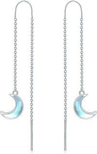 wholesale 925 Sterling Silver Blue Opal Crescent Moon Threader Dangle Earrings-E-Silver-moon
