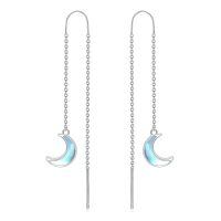 wholesale 925 Sterling Silver Blue Opal Crescent Moon Threader Dangle Earrings-E-Silver-moon