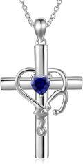 wholesale 925 Sterling Silver Metal Stone Stethoscope Cross Pendant Necklace for Nurse Doctor Graduation Gift-0-0