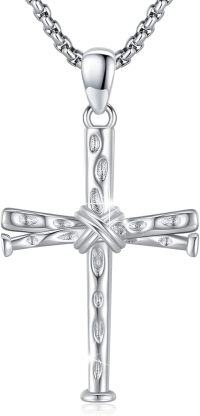 wholesale 925 Sterling Silver &  Mens Baseball Bat Cross Pendant Necklace 24 Chain-White Gold