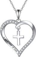 wholesale 925 Sterling Silver Heart with Cross and Cubic Zirconia Child of God Engraved Pendant Necklace for Girls' Baptism Gifts-0-0