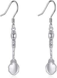 wholesale 925 Sterling Silver Floral Mini Tea Spoon Dangle Drop Earrings Fun Gift for Her Him-Spoon