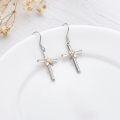 wholesale 925 Sterling Silver Cross with Pink Ribbon Survivor Breast Cancer Awareness Dangle Earrings-0-1