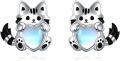 wholesale 925 Sterling Silver Heart-Shaped Moonstone Cat Stud Earrings for Women-0-0