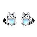 wholesale 925 Sterling Silver Heart-Shaped Moonstone Cat Stud Earrings for Women-0-0